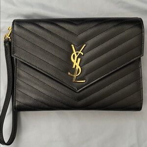 Yves Saint Laurent Black Monogram Embossed Leather Clutch